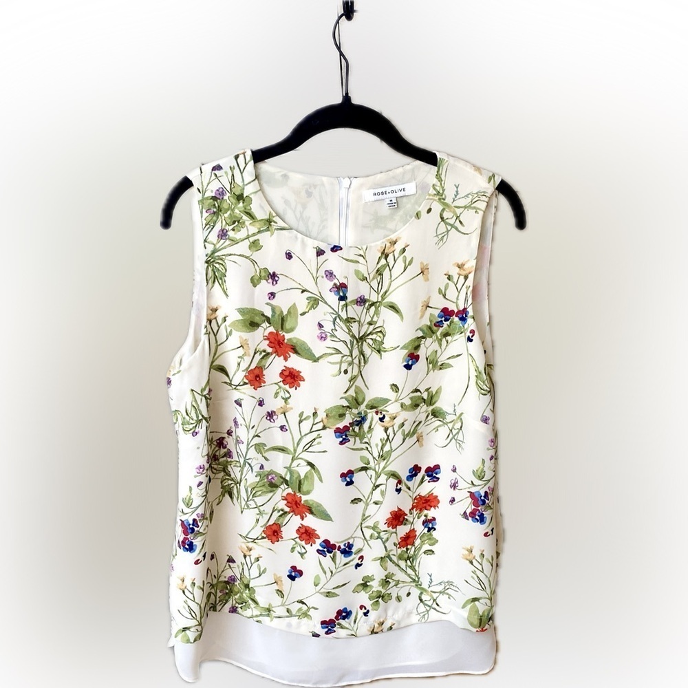 Rose + Olive Floral Top Sleeveless Size Medium